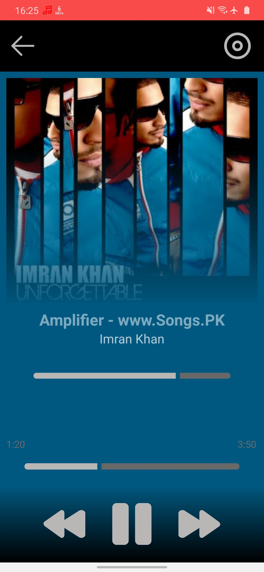Alphabet Music Android player screen with playback controls and a progress bar